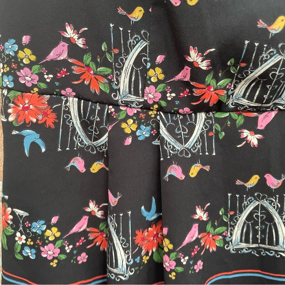 Three Ena Dress Black Twee Bird Floral Print Stretch Shift Dress Modcloth - Picture 6 of 11